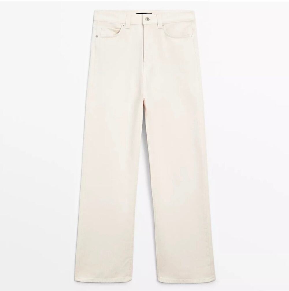 Massimo Dutti Women's Cream High Rise Wide Leg Jeans Size 4
